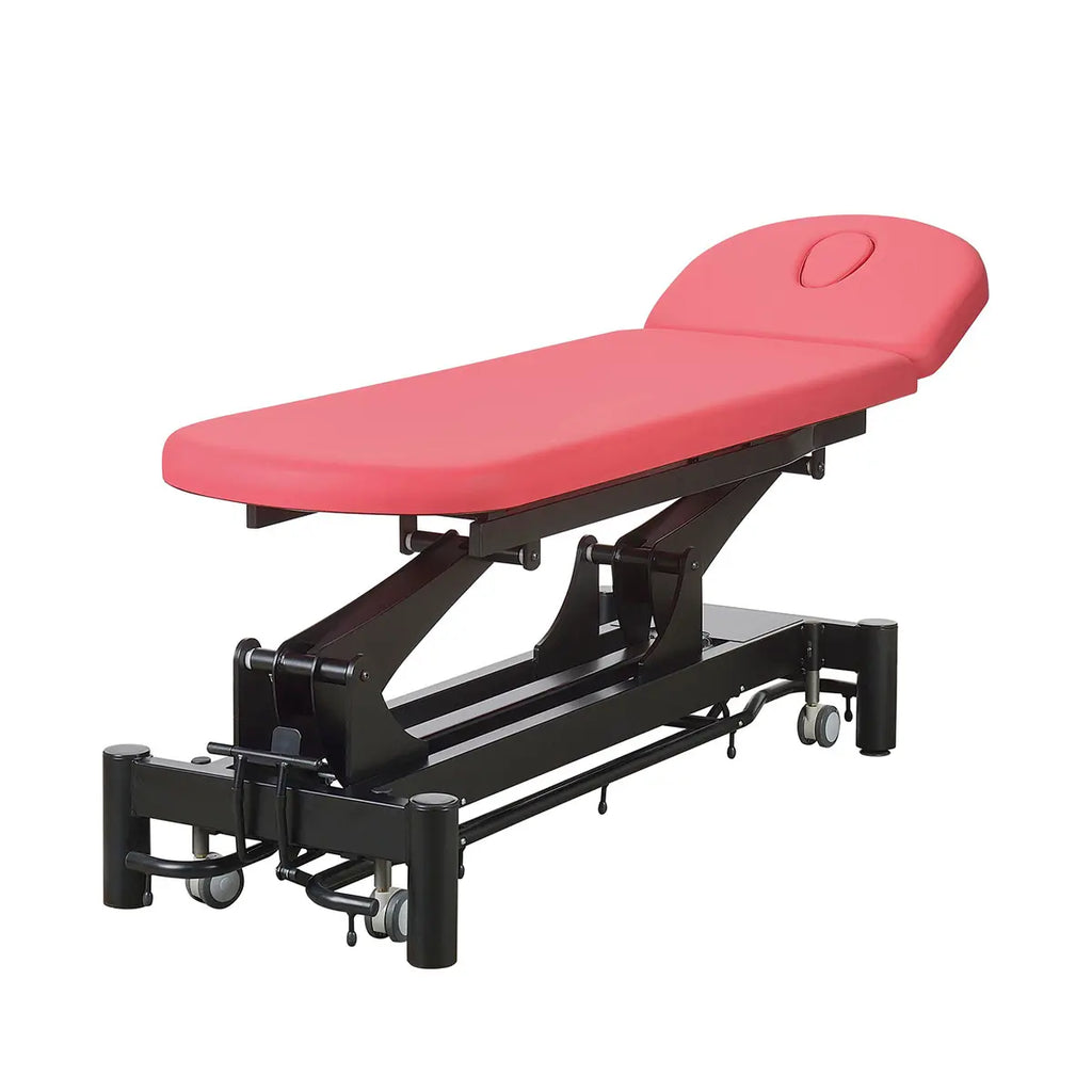 Table kiné/ostéo 2 parties avec trou visage commande périphérique à roulettes