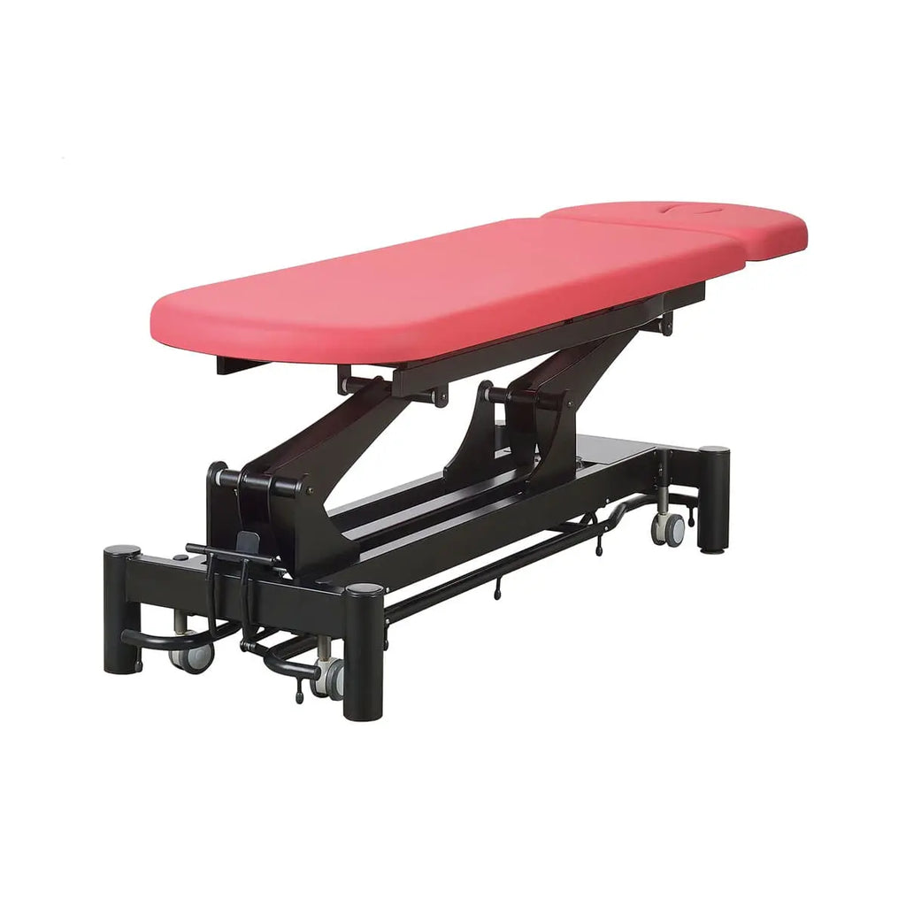 Table kiné/ostéo 2 parties avec trou visage commande périphérique à roulettes